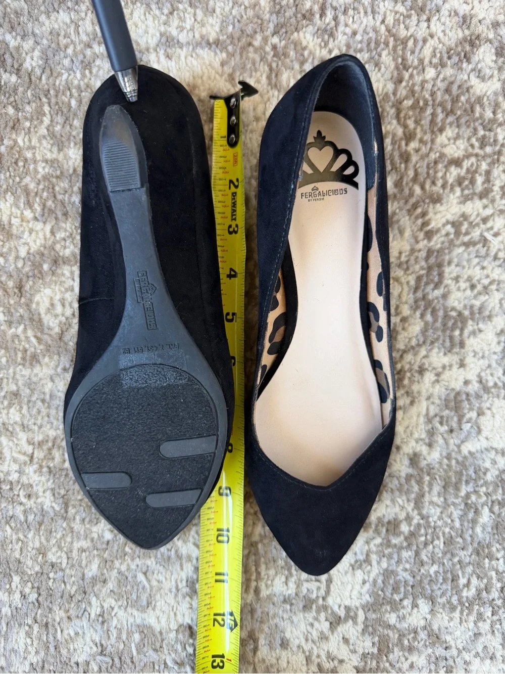 Fergalicious Black Pointed-Toe Leopard-Trim Wedges